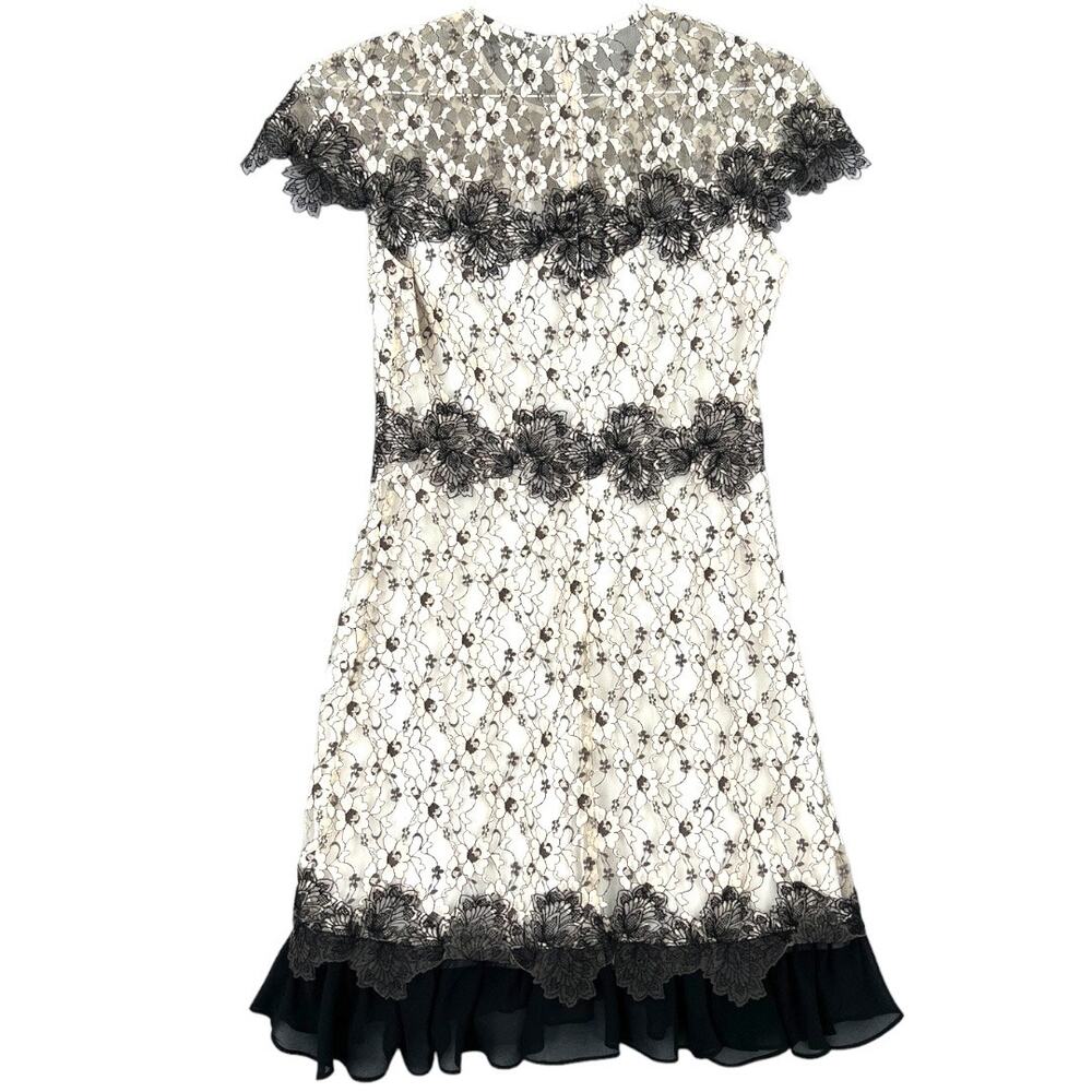 Sandro Women's Size Small Lylie Mini Dress Cream Black French Lace Zip Up